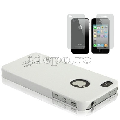 Husa  iPhone 4,4S  <br> Melko Premium White<br> + Folie fata/spate
