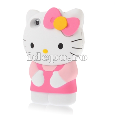Husa iPhone 4, 4S <br>Hello Kitty 3D Pink<br> Accesorii iPhone 4S