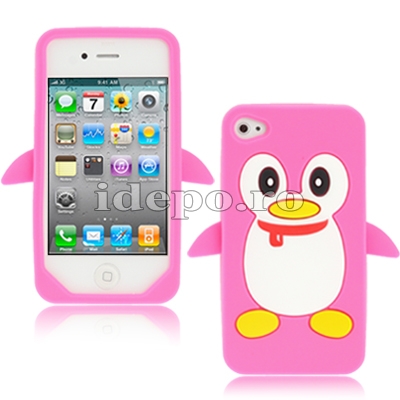 Husa iPhone 4, 4S <br>Pinguin Pink<br> Accesorii iPhone 4S