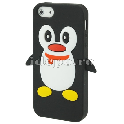 Husa iPhone 5S, 5 <br> Pinguin Silicon Black<br> Accesorii iPhone 5S, 5